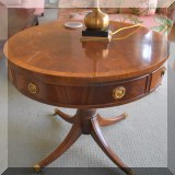 F18. Drum table by Hickory Chair. 27”h  x 30” 